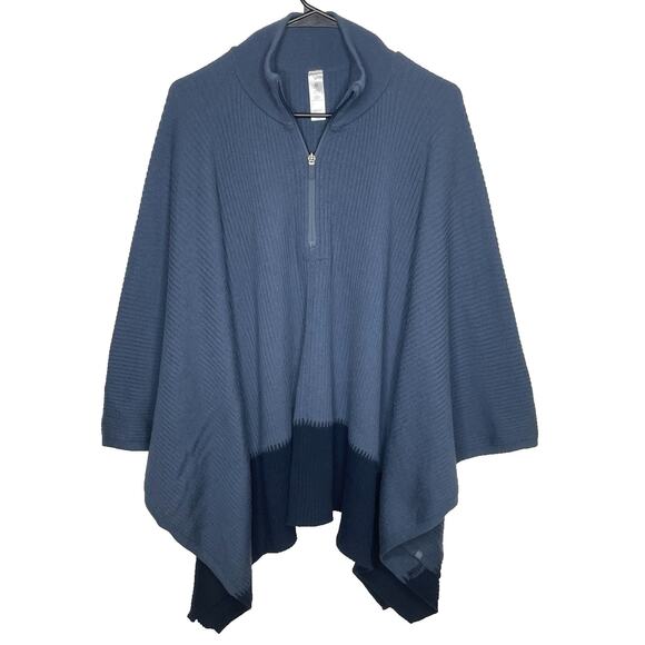 Lululemon Poncho Sweater One Size Blue Ribbed Merino Wool Knit Wrap Cape Boho - Picture 1 of 10